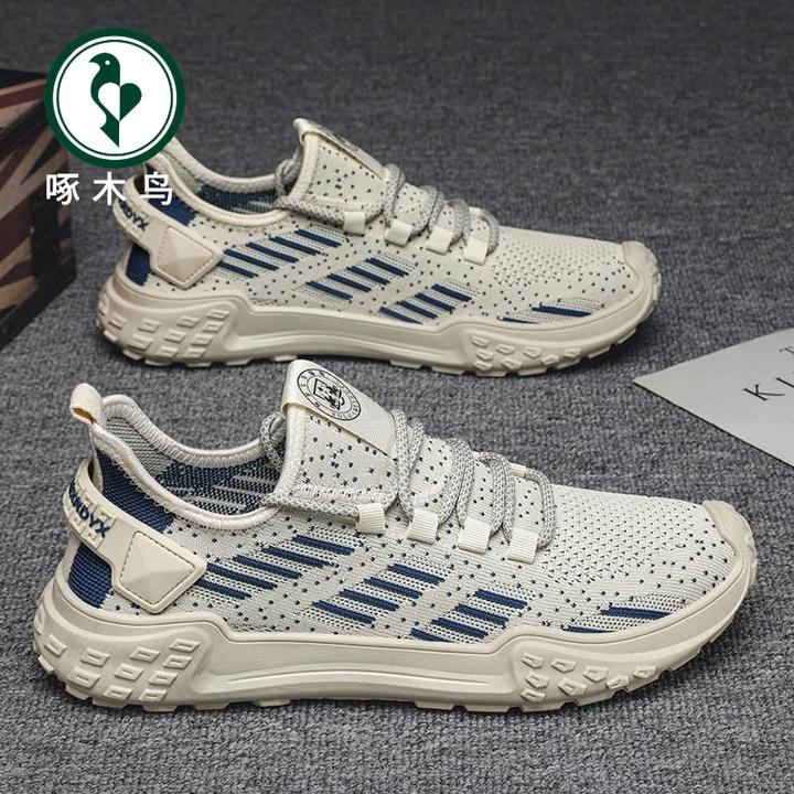 【啄木鸟】网鞋男春季新款透气网面男士懒人一脚蹬休闲运动软底男鞋