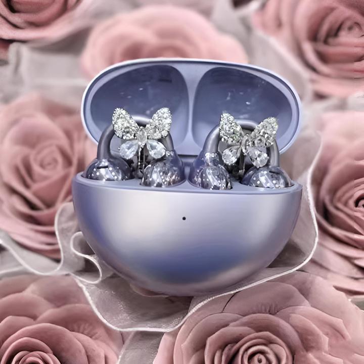 铜合金耳饰 满天星蝴蝶结耳夹扣欧美风设计轻奢高级感耳机夹配件