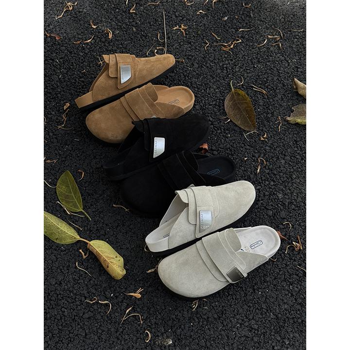 NewRockStarChoppa秋冬磨砂皮时尚勃肯鞋男女款 手工厚底包头拖鞋