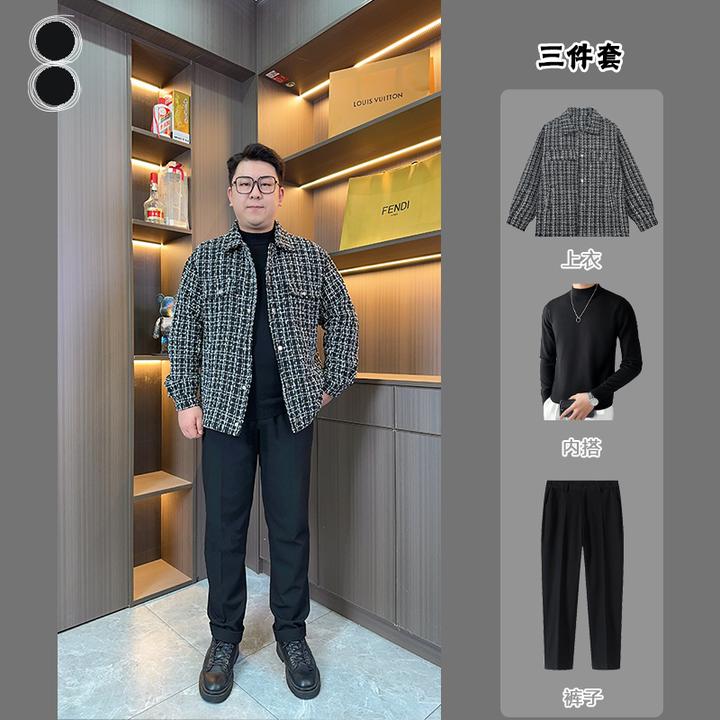 秋冬新款男士加棉小香风夹克港风大码千鸟格休闲外套HJ24673