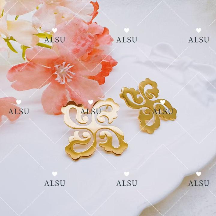 合金耳饰 ALSU原创新款花型民族风耳钉时尚轻奢气质法式