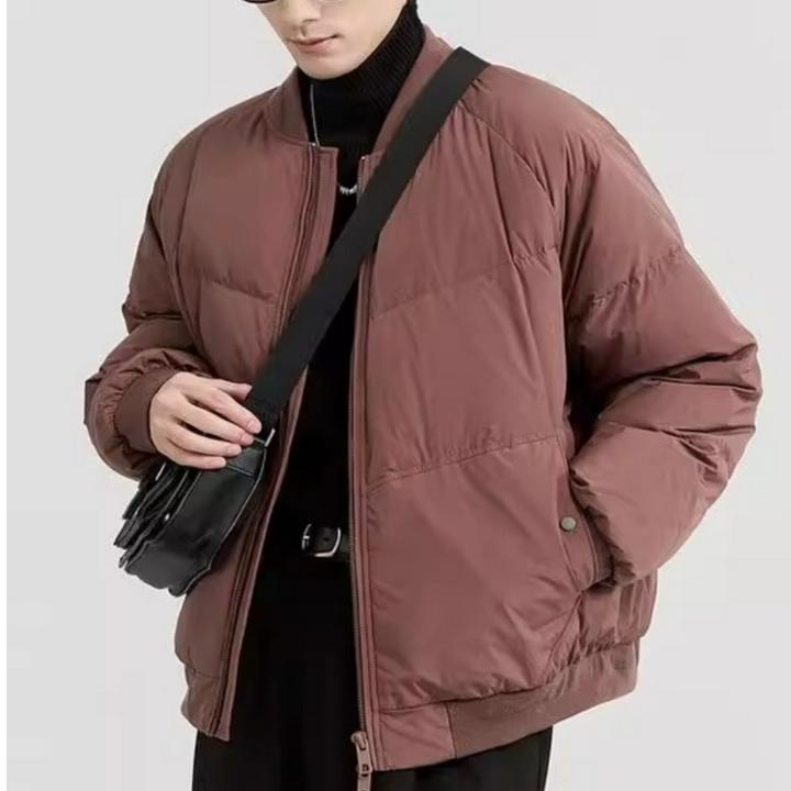 日系鸭绒棒球领羽绒服男士冬季新款休闲潮流痞帅短款加厚保暖外套