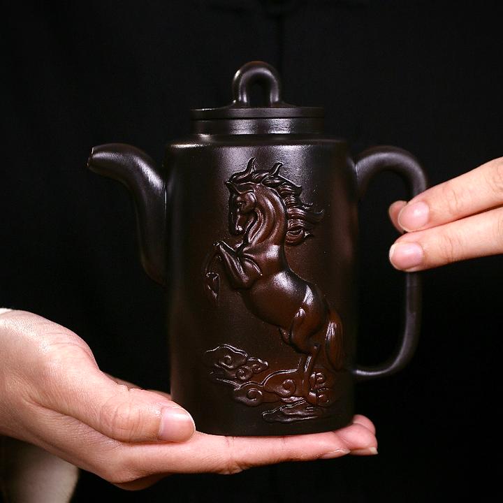 紫陶马到成功凤鸣壶大容量家用中式泡茶壶复古大号紫砂壶S