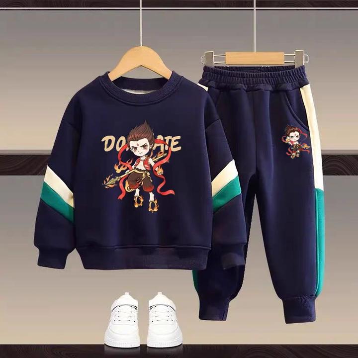 男童卫衣春秋套装新款休闲洋气韩系小童儿童装百搭圆领哪吒两件套