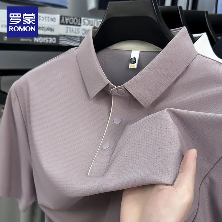 罗蒙正品男士冰丝免烫锦氨短袖T恤夏季新款休闲透气翻领POLO衫男