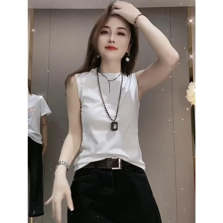 纯色简约圆领无袖背心t恤女夏季2025年新款洋气修身显瘦百搭上衣