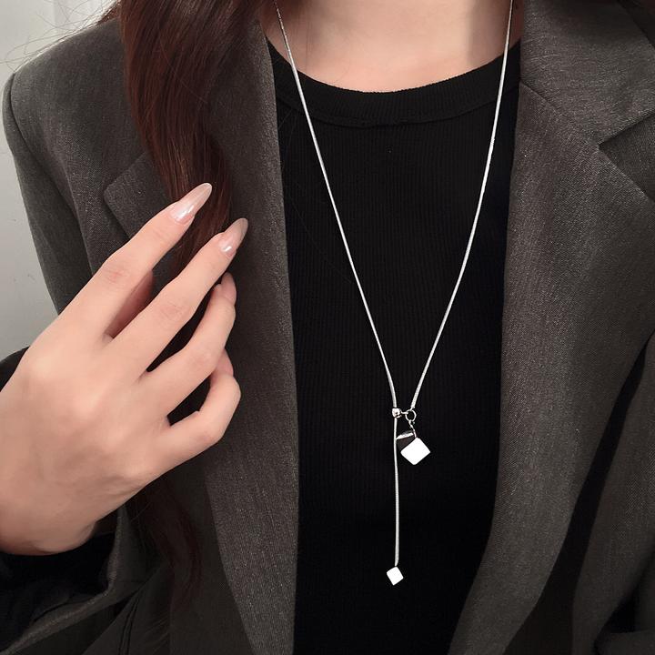CUOOYINO/初影 铜合金项链 【双方块】精致长款项链轻奢气质毛衣链