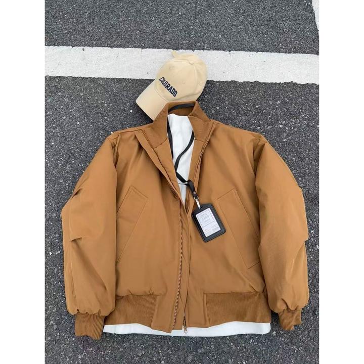 cleanfit棕色短款飞行夹克棉服男冬季bomber廓形立领夹棉棒球棉衣