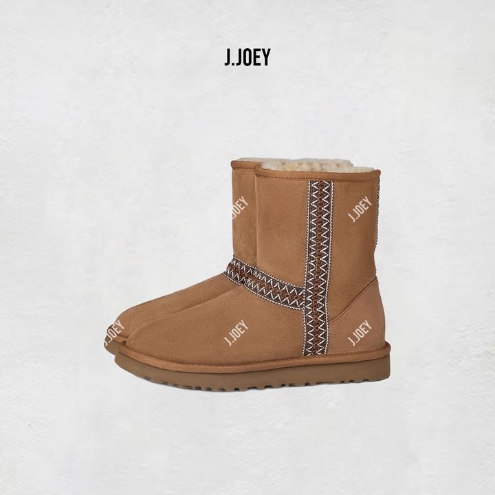 J.JOEY 简约休闲羊皮毛一体保暖中筒雪地靴0762