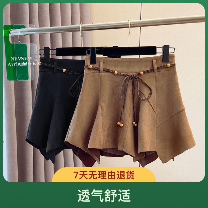 实拍2025新款复古咖色高腰百搭半身裙女秋季设计感不规则A字裙女