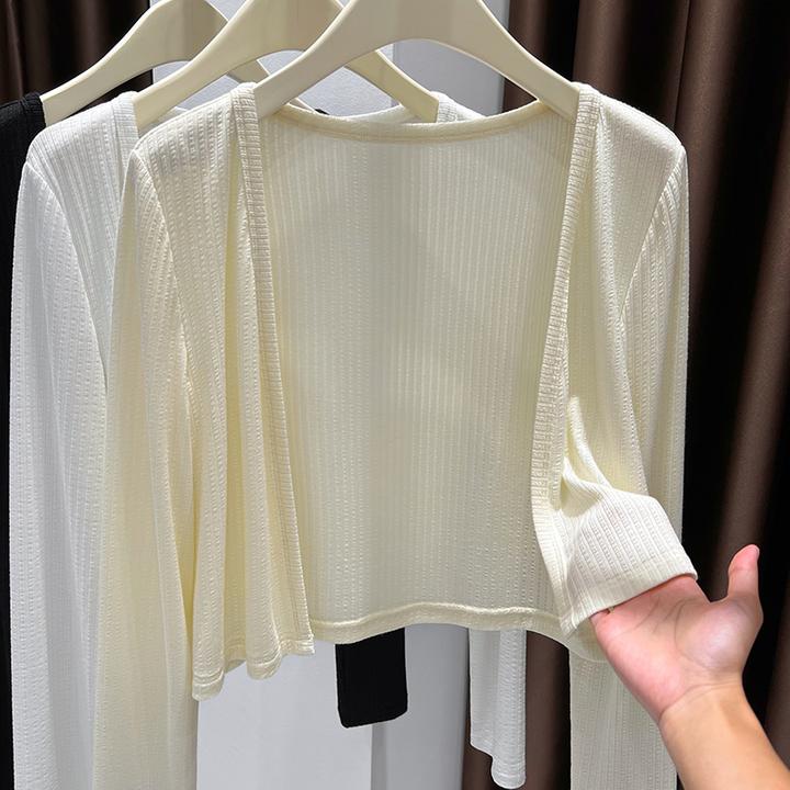 竖纹长袖针织开衫女初秋新款凉感小披肩外搭松弛感宽松v领薄上衣