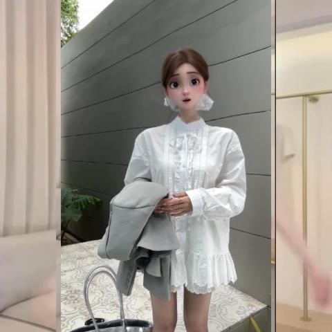 2025早春新款韩系长袖衬衫荷叶边领衬衣上衣女装白色减龄