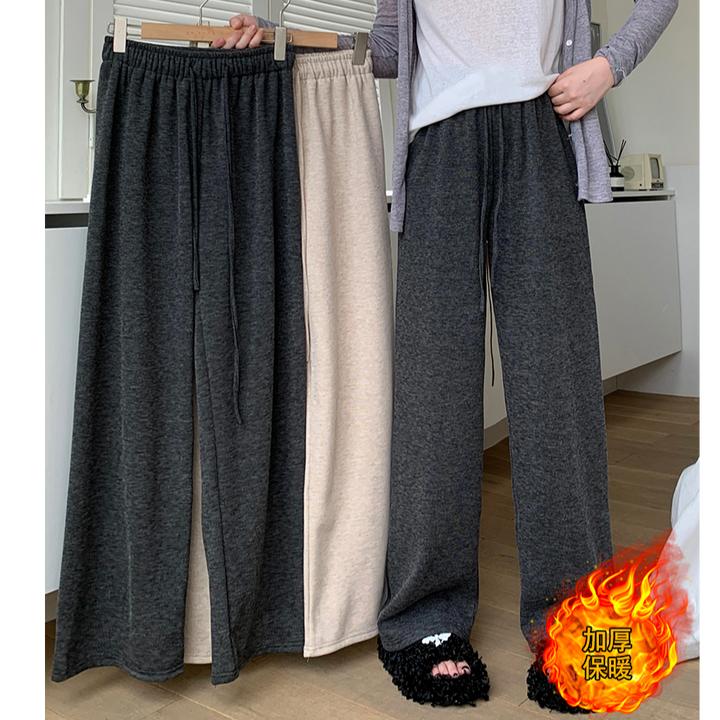 加绒加厚保暖显瘦松紧腰阔腿裤糯米裤休闲百搭2025秋冬装新款胖mm