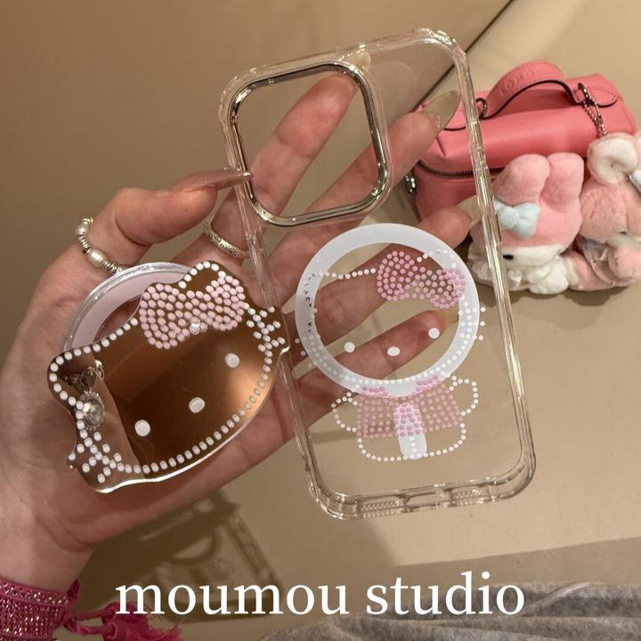 透明磁吸可爱波点kt猫适用苹果16手机壳iphone15小众14promax女13