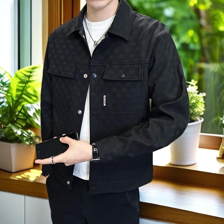 娜罗普西夹克男春秋季外套新款潮牌翻领修身印花男装褂子痞帅上衣