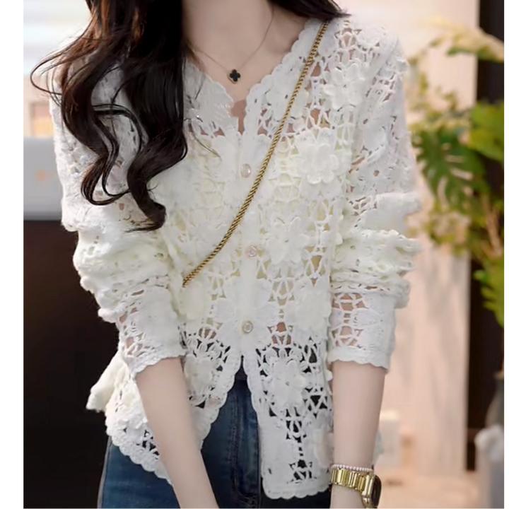 温柔气质蕾丝提花镂空单排扣衬衫女2025春款设计感时尚气质衬衣