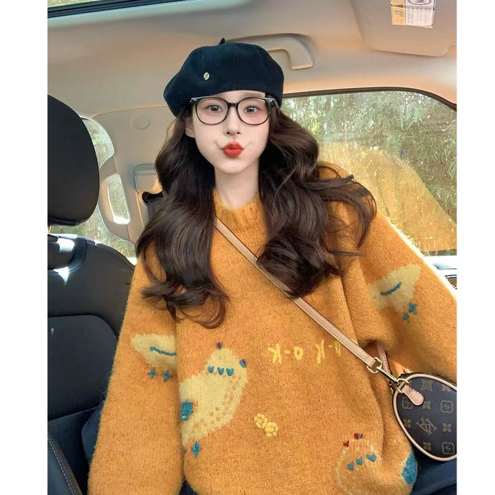 韩系可爱卡通减龄加厚软糯慵懒风复古针织毛衣 8002#