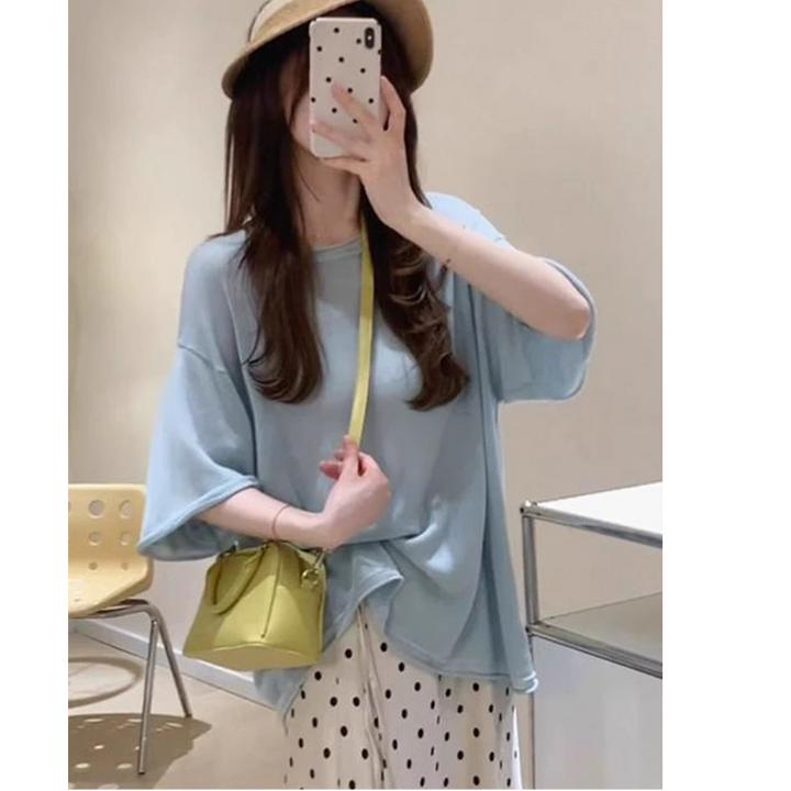夏季慵懒休闲套装女韩版宽松时尚显瘦纯色T恤波点半裙减龄两件套