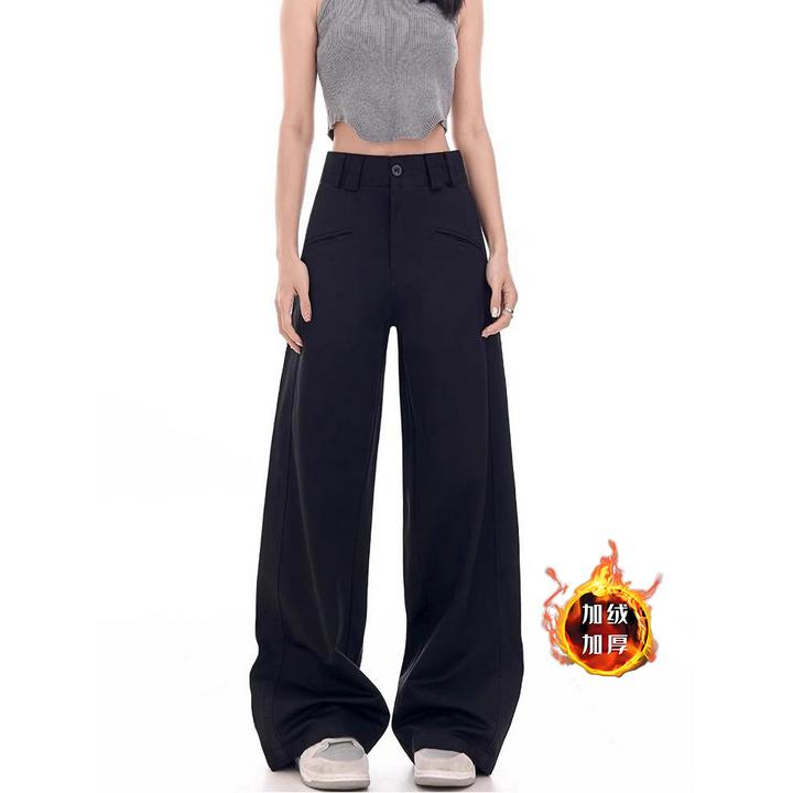 加绒加厚西装裤女秋冬设计感长裤高腰显瘦垂感休闲裤阔腿裤拖地裤
