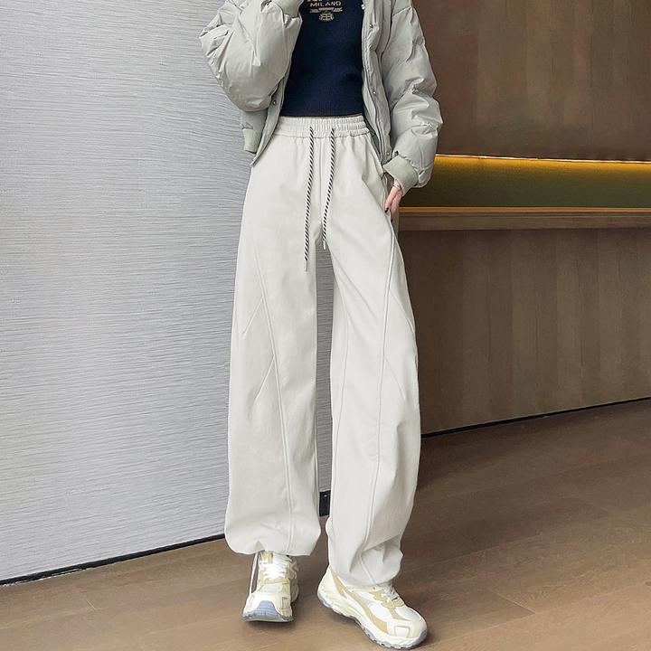 加绒弯刀工装裤女秋冬2025新款高腰宽松直筒休闲束脚香蕉阔腿裤子