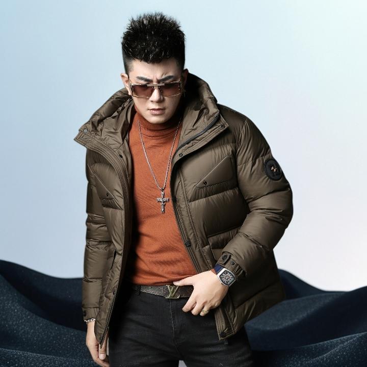 巴赛娜缇重磅连帽羽绒服男冬季白鸭绒加厚保暖防寒面包服男士外套