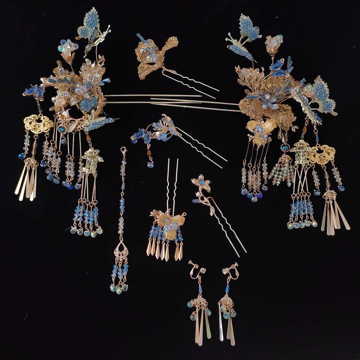 新款独家（蝶恋花）新娘金蓝中式新娘饰品爆款385