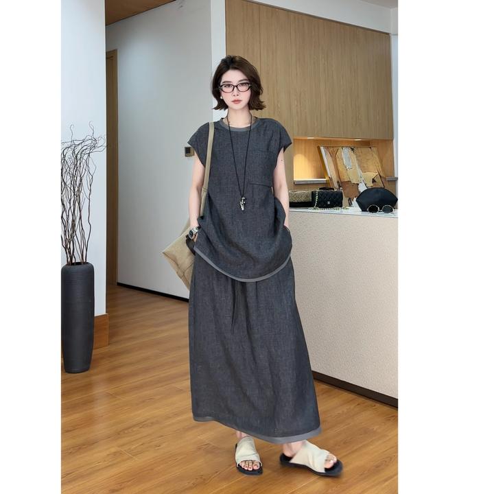 YYOUHAN 【素写】极简风纯色T恤半身裙冰凉夏日套装 2506C3621