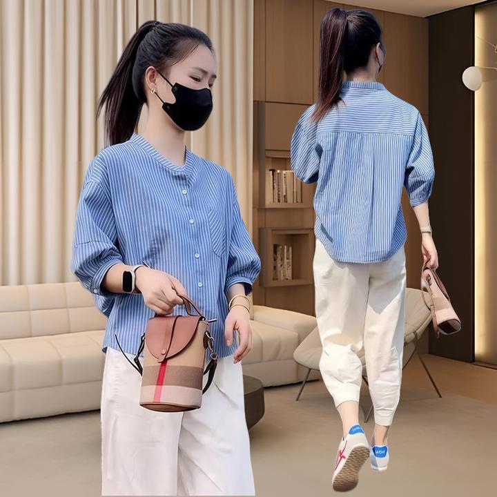 夏季显瘦套装时尚洋气衣服女夏季套装衬衫休闲裤两件套女新款女装