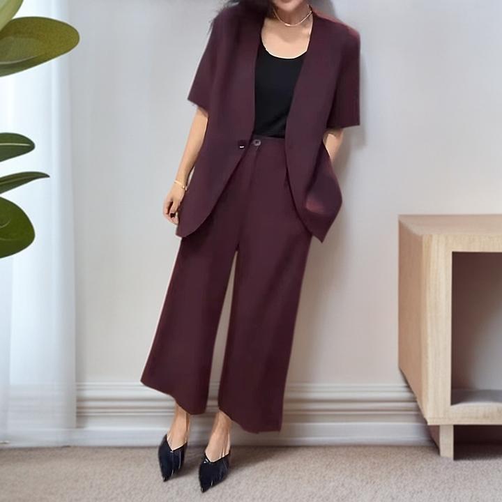 夏新款高级感外套九分裤两件套女大码胖mm气质小香风西装短袖套装