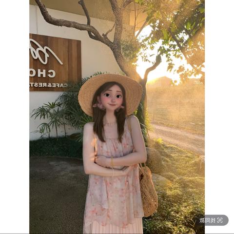 2025春夏新款海边度假风晕染碎花吊带连衣裙女装修身显瘦连衣裙