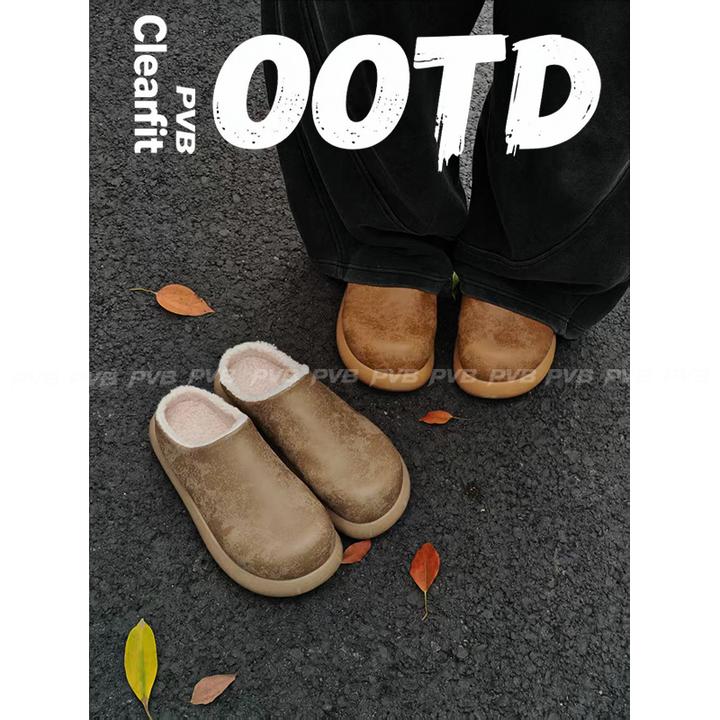 PVB*25FW"水豚系列"小土豆翘头勃肯棉拖鞋 男款百搭加绒包头半拖