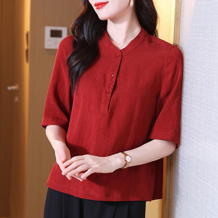 双面双穿香云纱真丝衬衫女夏气质上衣短袖桑蚕丝T恤显瘦高端衬衣