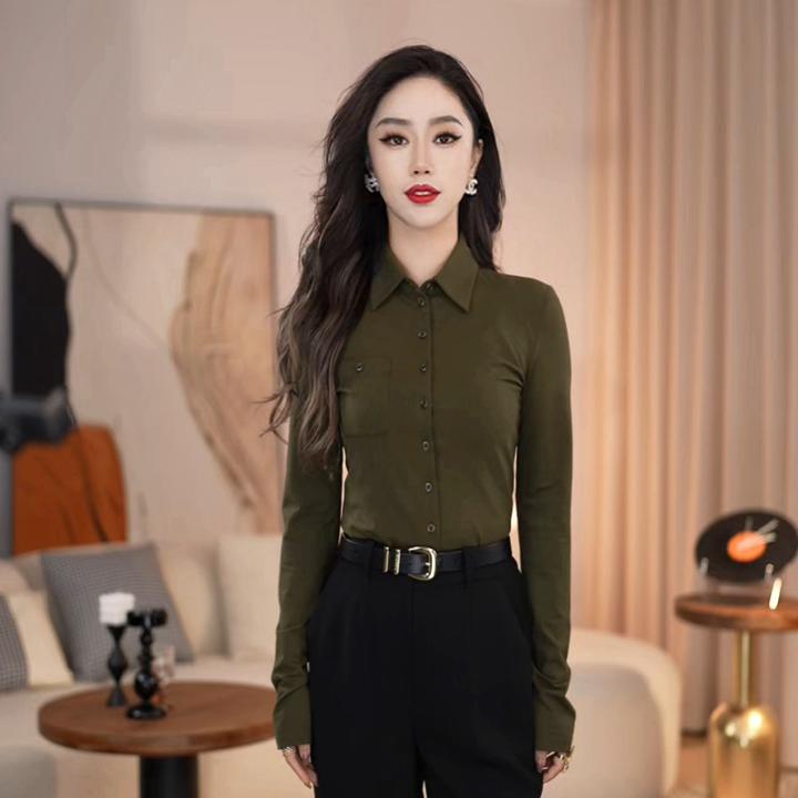 哥弟秋冬通勤百搭磨毛植绒显瘦衬衣内搭外穿长袖衬衫女1300820