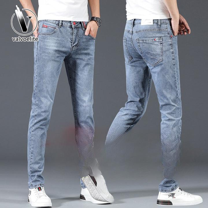 VALVOELITE秋季新款浅色弹力裤子男士牛仔裤男修身直筒休闲长裤