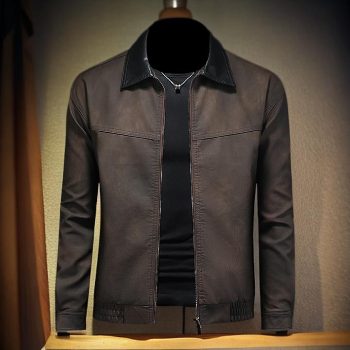 维斯克纳时尚翻领休闲外套男士秋季新款潮流休闲痞帅机车软皮夹克