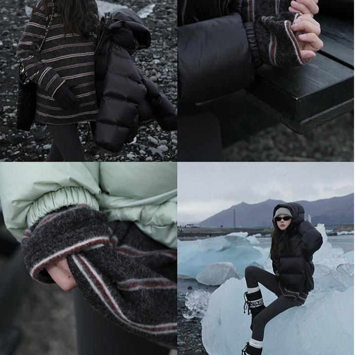 中长款磨毛条纹内搭打底衫设计感双面糯米绒复古软糯圆领卫衣t女