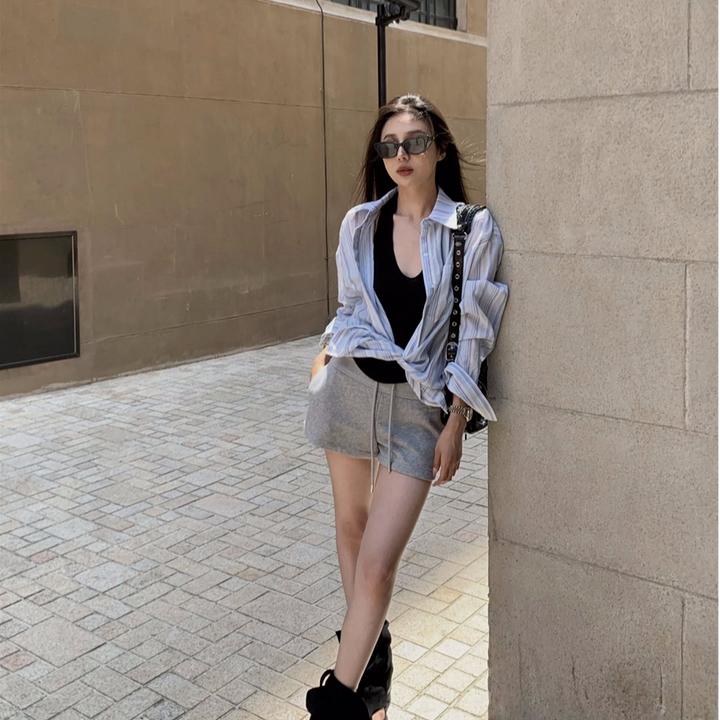 2025时尚新款韩系小众女装内搭背心洋气休闲装慵懒风衬衫休闲短裤