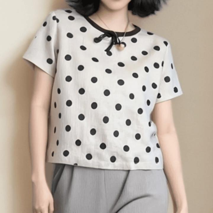 波点时尚圆领宽松短袖T恤女2025新款设计感小众显瘦圆领休闲上衣