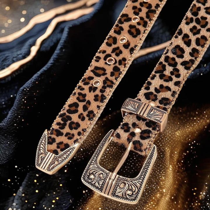 新款时尚豹纹百搭辣妹女士腰带皮带高级复古个性牛仔裤装饰亚文化