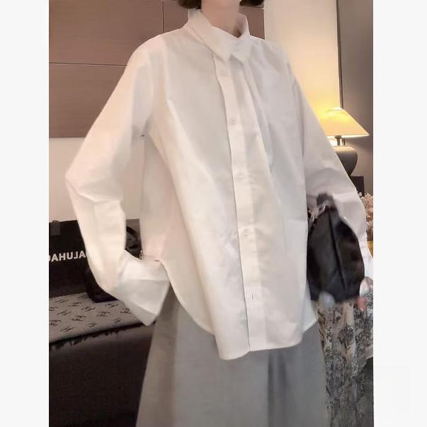 原创设计欧货精梳棉”花苞衬衣显瘦衬衣2025年新款中长款排扣上衣