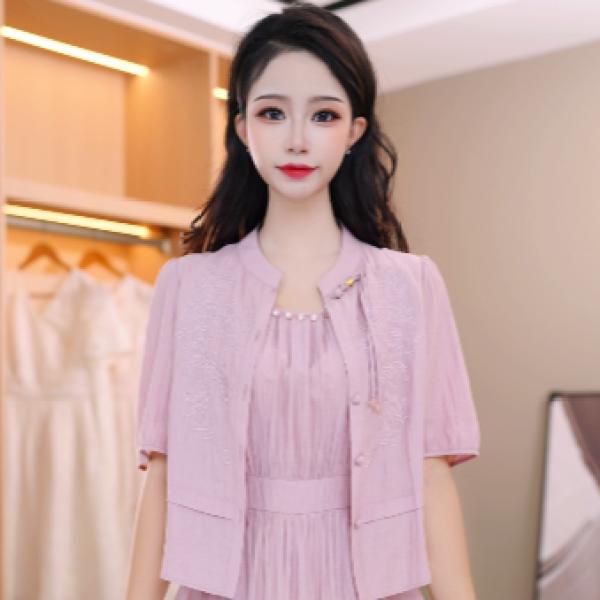 温柔大方洋气新款夏季透气减龄显瘦连衣裙两件套套装M-4XL