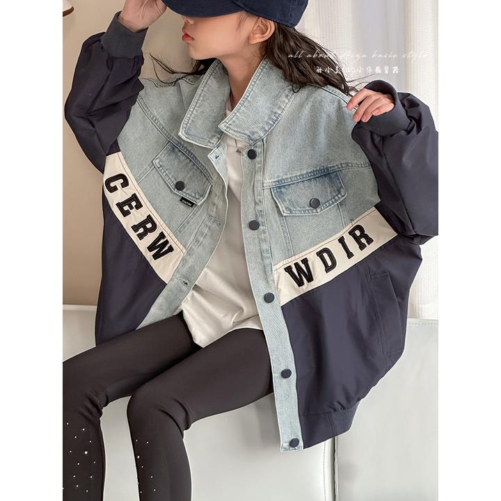 K25773高端拼接女童外套儿童夹棉加厚上衣2025春秋装新款大童衣服