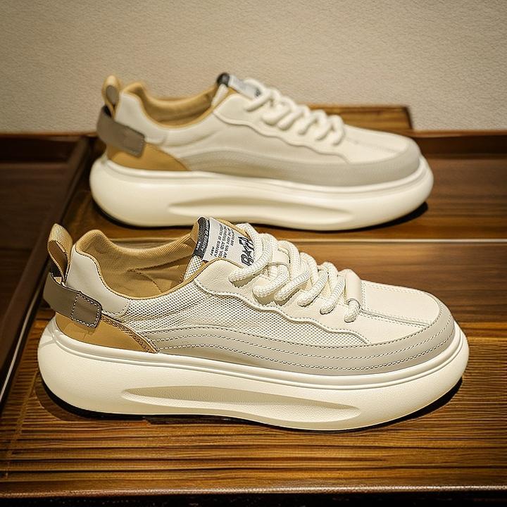 简约增高男板鞋男鞋春季透气薄款网面厚底阿甘板鞋男学生小白潮鞋