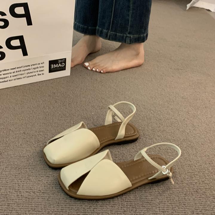 爆款棕色包头旅游凉鞋女外穿2025夏季法式复古仙女玛丽珍罗马鞋女