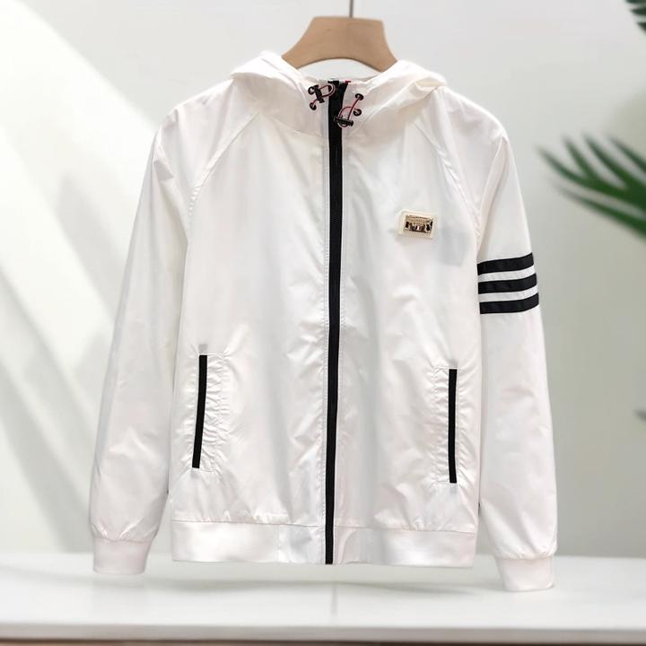 连帽外套男士2025年秋季新款高级感防风条纹拼接夹克衫百搭时尚男