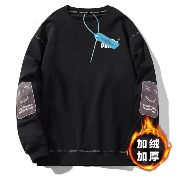 品牌联名新款卫衣单穿男士秋冬加绒加厚保暖宽松休闲圆领长袖外套