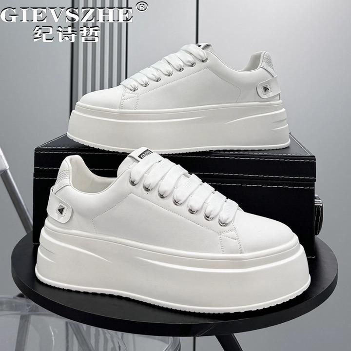 纪诗哲男鞋厚底简约透气运动鞋子男款百搭轻奢休闲鞋潮流软底板鞋