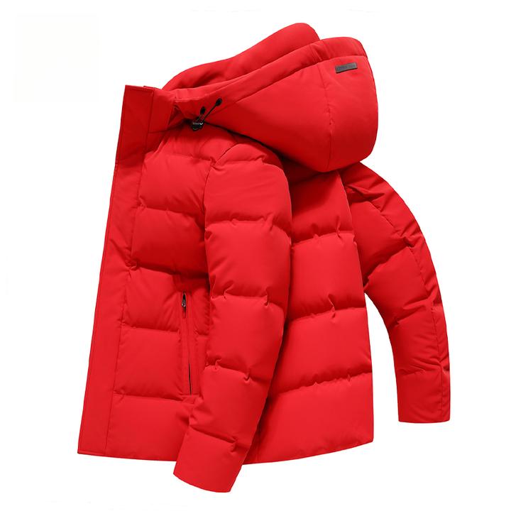 加厚中国红羽绒服男短款2025冬季新款保暖白鸭绒冬装外套