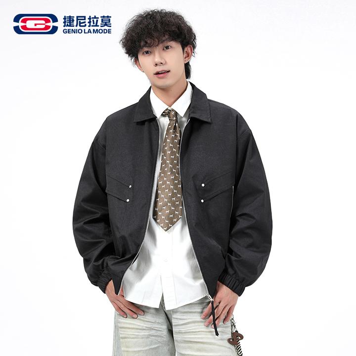 【敖瑞鹏代言】纯色潮流立体夹克ins风休闲翻领外套秋冬季韩版上衣