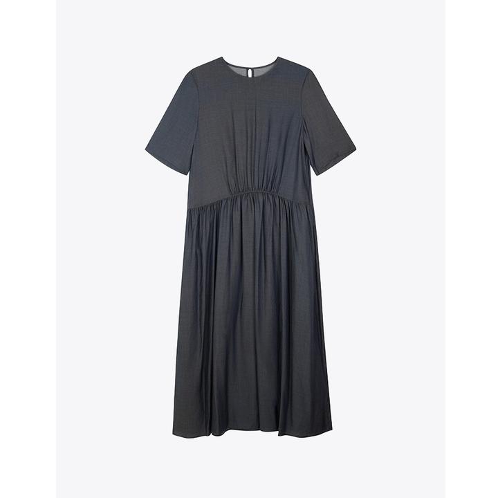 CLOTHING/墨含高奢时尚气质舒适优雅百搭圆领五分袖连衣裙WJ671